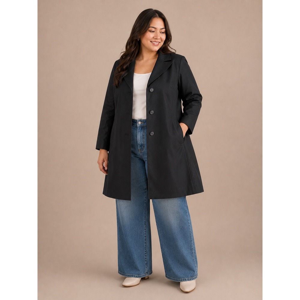 Preston & York‎ Black 3-Button Mid Length Swing Coat Trench Jacket 1X
